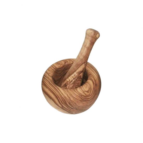 MORTAR & PESTLE 12CM ROUNDED OLIVEWOOD CC 07027