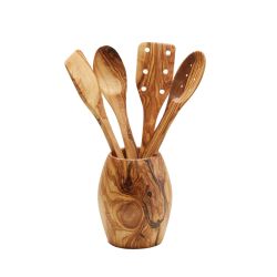 OVAL POT W/UTENSILS 15X12CM OLIVEWOOD OVAL POT W/UTENSILS 15X12CM OLIVEWOOD