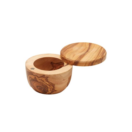 10X7CM SALT POT W/LID OLIVEWOOD CC 07110