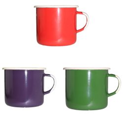 Set of 3 Emalia 7cm Enamel Mug Red/Green/Aubergine Set of 3 Emalia 7cm Enamel Mug Red/Green/Aubergine