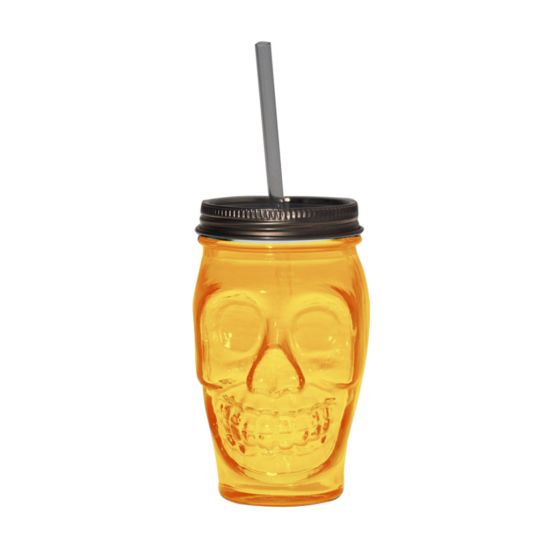 DRINKING TUMBLER W/LID ORANGE 450CL SKULL Pack Of 2 CC 642345DB08